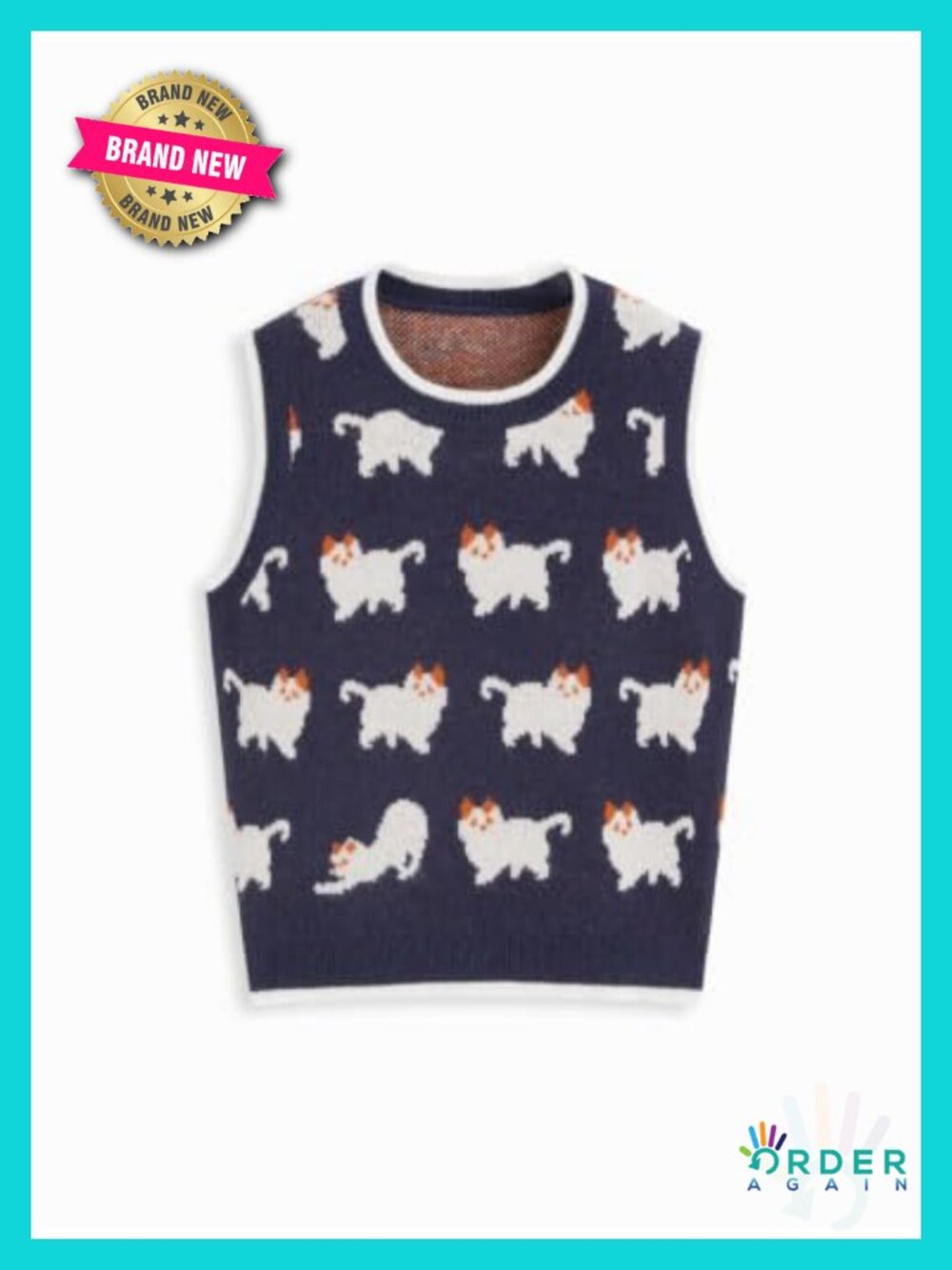 Women Cat Print Cropped Knit Sweater Vest